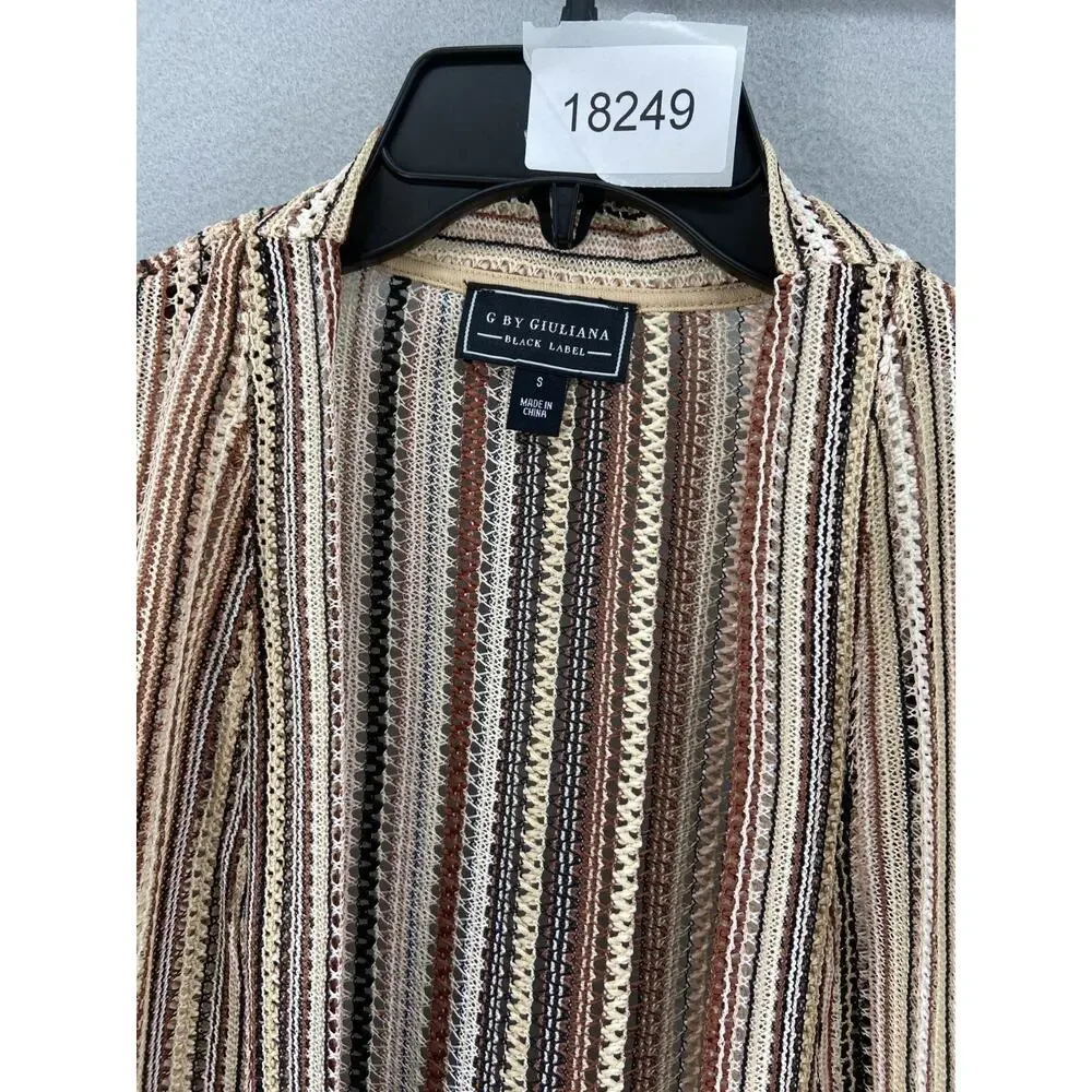 New G by Giuliana Cardigan Sz S Duster Brown Stripe 3/4 Sleeve Open Front Duster